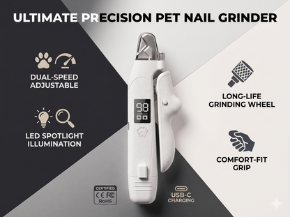 2-in-1 Pet Nail Clipper & Grinder with LED Light, Smart Digital Display, Professional Dog/Cat Grooming Tool, USB-C Rechargeable